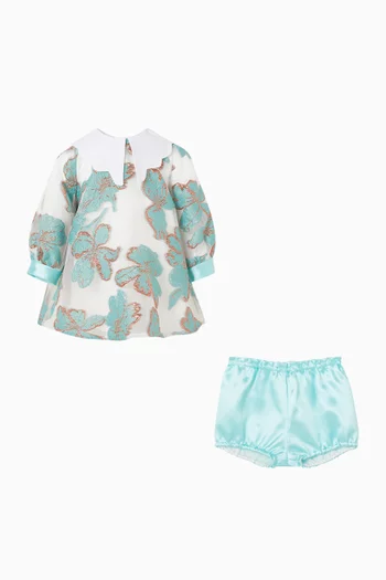 طقم فستان قصير بأكمام طويلة وسروال تحتي