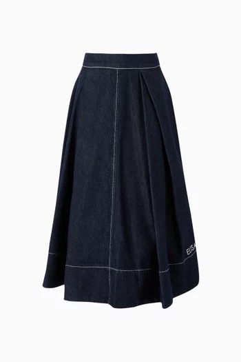 Flared Midi Skirt in Denim