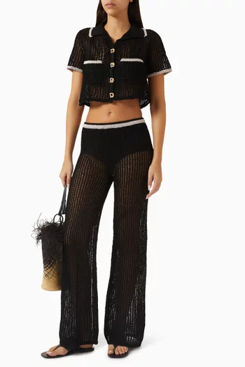 بنطال ليرينس منسوج بقصة ساق واسعة