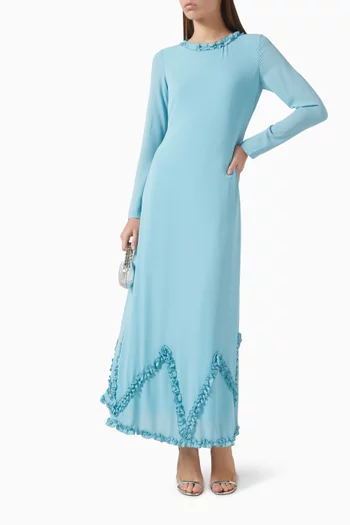 فستان طويل بكشكش شيفون