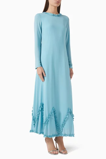 فستان طويل بكشكش شيفون