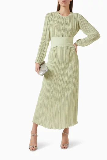 Detachable Belt Pleated Maxi Dress