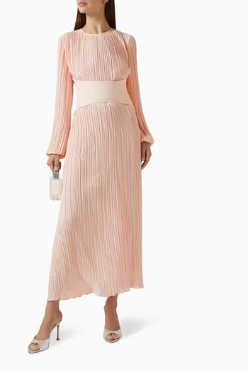 Detachable Belt Pleated Maxi Dress