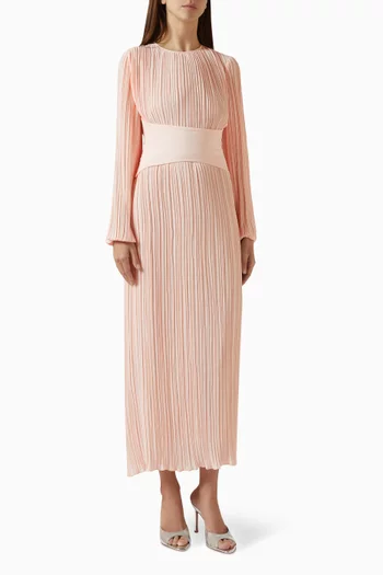 Detachable Belt Pleated Maxi Dress