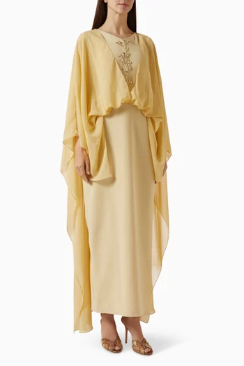 Embroidered Cape-style Maxi Dress in Chiffon