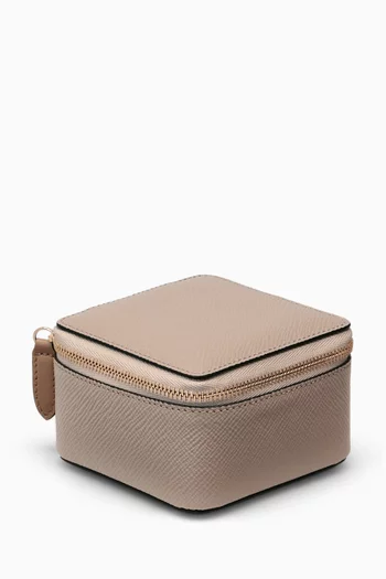 حقيبة مجوهرات متوسطة بتصميم مربع جلد باناما