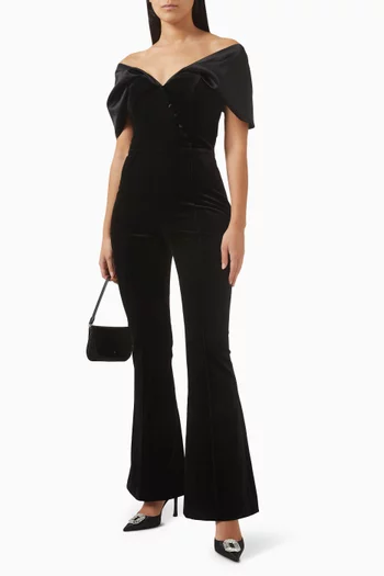 Antonia Bardot Jumpsuit in Velvet Satin