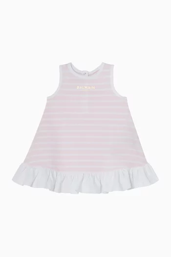 Logo Striped Dress in Cotton