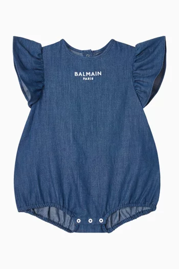 Logo Romper in Cotton Denim