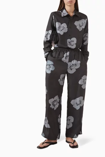 قميص بقصة فضفاضة ونقشة زهور حرير