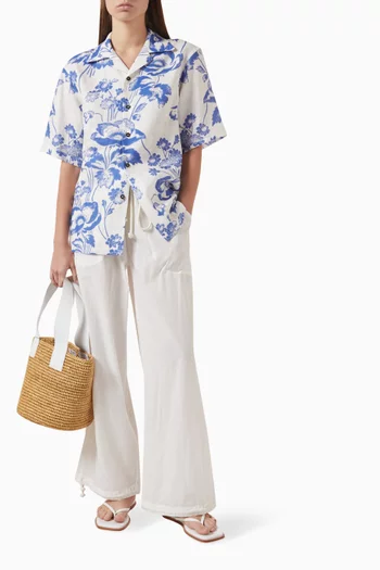 قميص بولينغ بنقشة زهور فاوانيا كتان