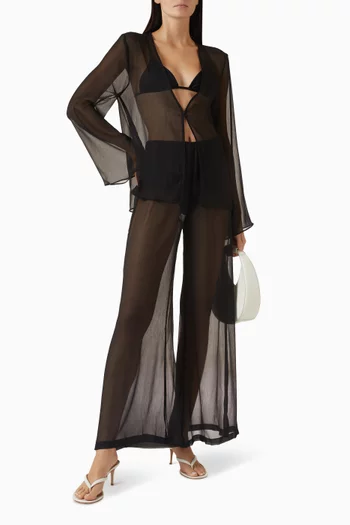 بنطال جيم بقصة ساق واسعة شيفون