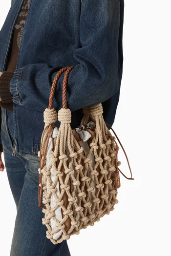 حقيبة نويه ‏متوسطة قطن بتصميم مكرمية