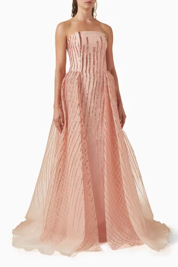 Strapless Maxi Dress in Devoré Organza