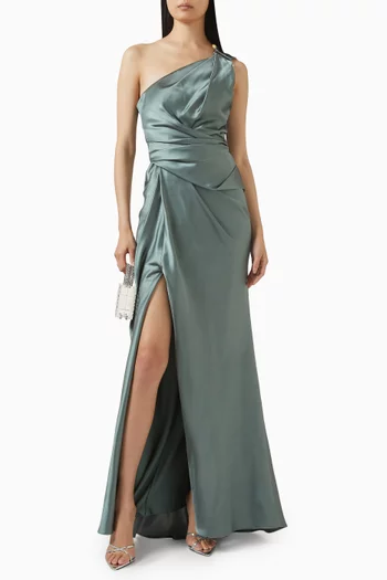 One-shoulder Gown in Satin