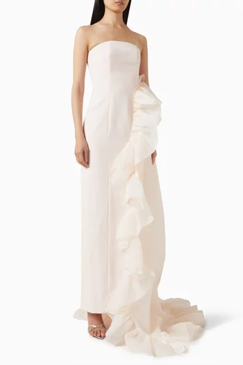 فستان سهرة درابيه بلا حمالات