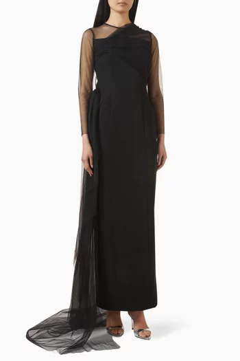 فستان سهرة بأكمام شفافة تول