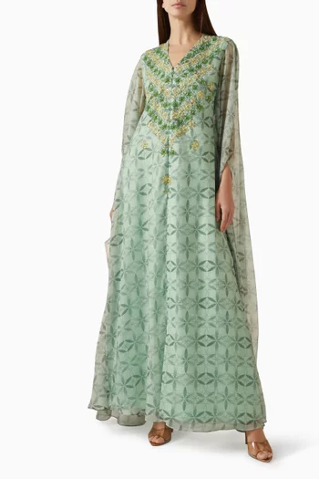 فستان بأكمام كاب وتطريزات شيفون