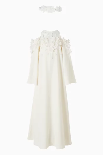 قفطان بقصة على شكل حرف A‏ ورقع زهور بارزة