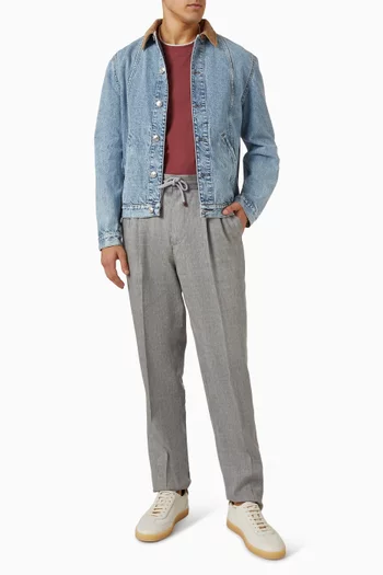 بنطال بطيات صوف وكتان