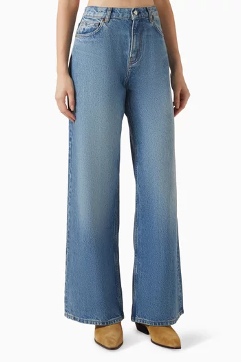 بنطال جينز كاري بقصة ساق واسعة دينم