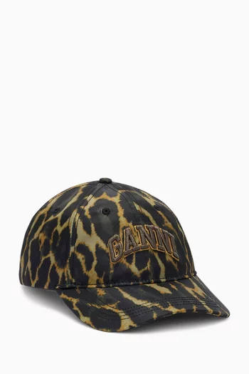 Logo Embroidered Cap in Leopard-print Nylon