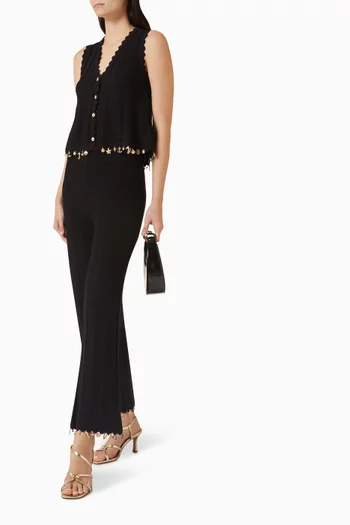 بلوزة بحافة مزينة بالحلي مزيج قطن