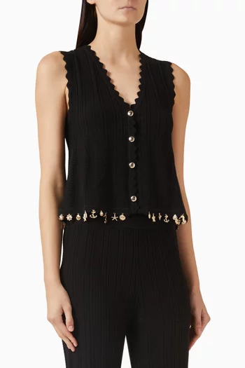 بلوزة بحافة مزينة بالحلي مزيج قطن