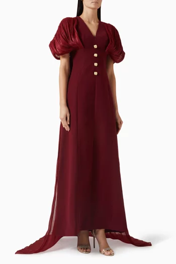 فستان سهرة ليلي بدرابيه كريب وأورجانزا