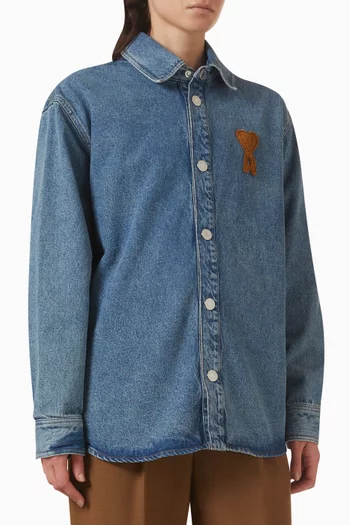 Knitted Logo Overshirt in Denim
