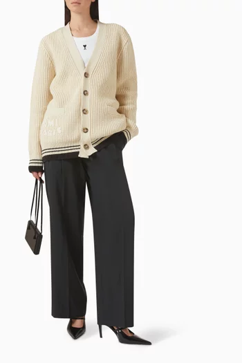 Stripe-pocket Cardigan in Virgin-wool