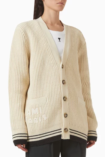 Stripe-pocket Cardigan in Virgin-wool