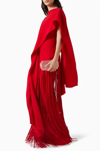 Cape-style Fringed Maxi Dress