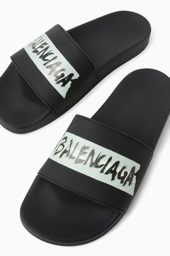 Tape Logo Pool Slides in Rubber