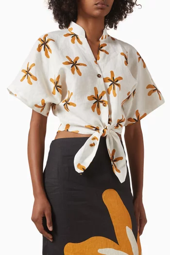 بلوزة ليروي برباط في الأمام كتان