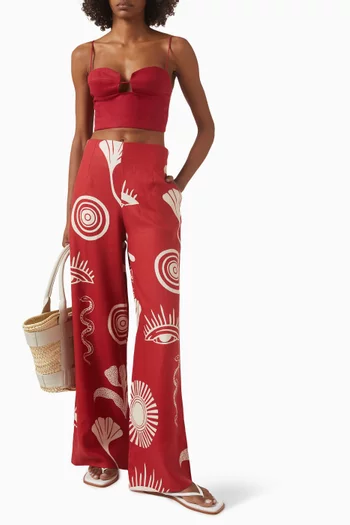 بنطال تويا بقصة ساق واسعة كتان