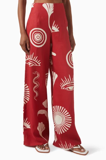 بنطال تويا بقصة ساق واسعة كتان