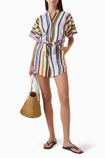 بلوزة ليروي برباط في الأمام كتان