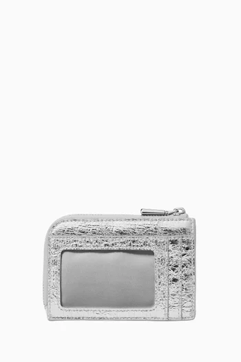 حافظة بطاقات ميني بسحّاب جلد ماعز مجعد