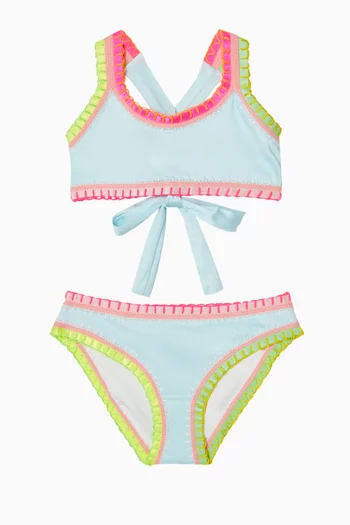 Sporty Rainbow Embroidered Bikini Set