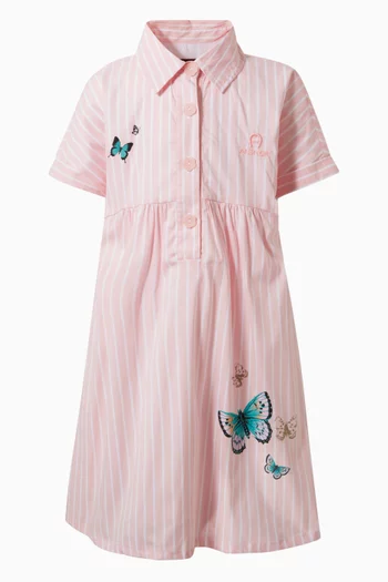 فستان بنمط قميص مزين بخطوط قطن بوبلين