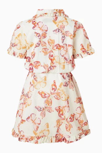 فستان بنمط قميص بنقشة فراشات قطن بوبلين