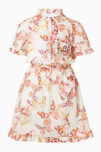 فستان بنمط قميص بنقشة فراشات قطن بوبلين