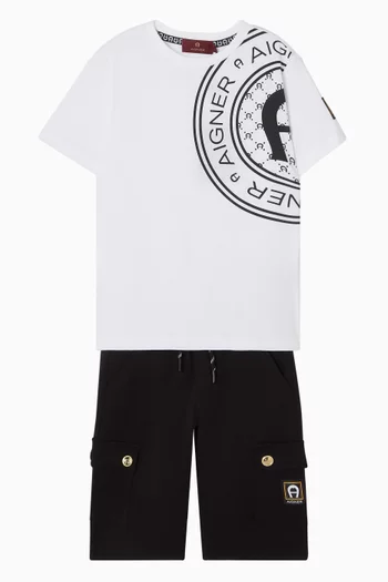 تي شيرت بطبعة شعار الماركة قطن