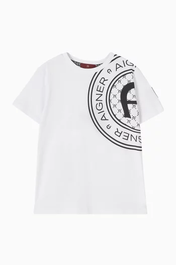 تي شيرت بطبعة شعار الماركة قطن