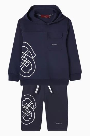 كنزة بغطاء رأس وطبعة شعار الماركة قطن