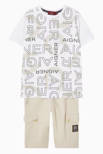 تي شيرت بطبعة شعار الماركة قطن