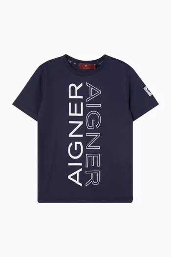 تي شيرت بطبعة شعار الماركة قطن