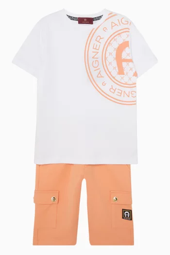 تي شيرت بطبعة شعار الماركة قطن