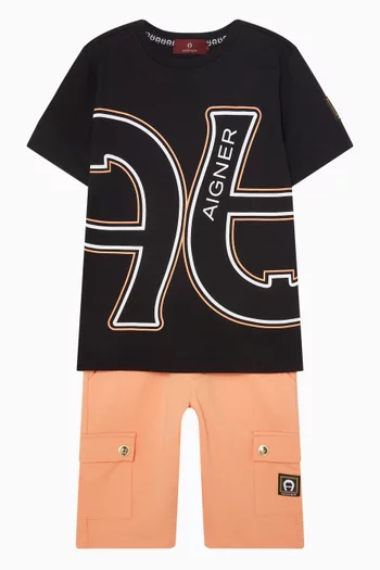 تي شيرت بطبعة شعار الماركة قطن